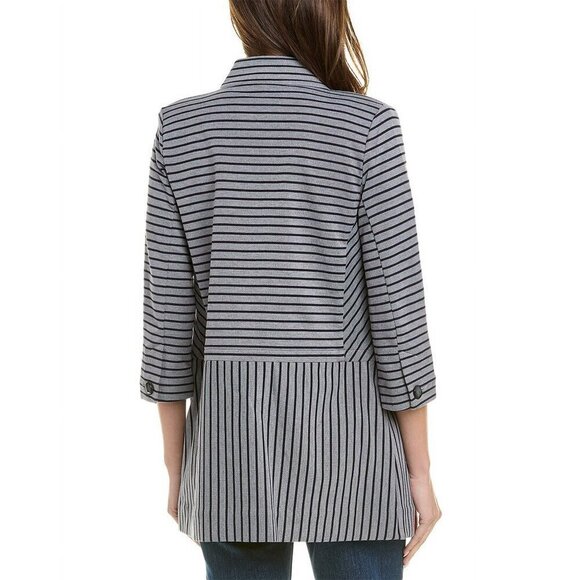 NWOT Cabi Striped Car Coat Navy Gray Long Lightweight 3/4 Sleeve Size S - Picture 3 of 10